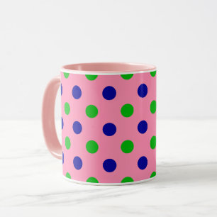 Blue and Green On Pink Polka Dots Pattern Mug