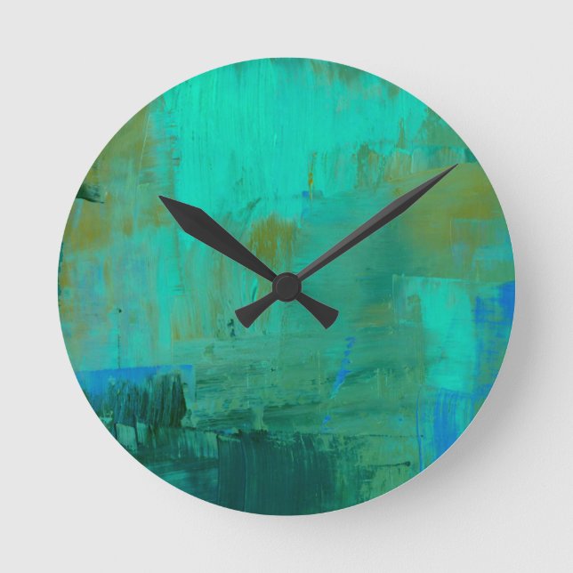 Blue and Green Painting Wall Clock Abstract Art (Front)