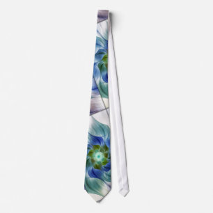 Blue and Green Pastel Fractal Flower Abstract Tie