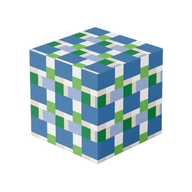 blue and green pattern cube (Front Angled)