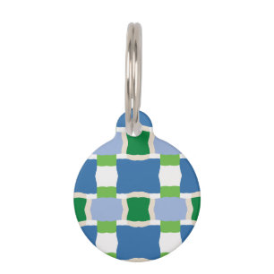 blue and green pattern pet tag