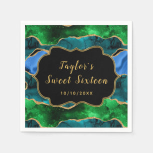 Blue and Green Peacock Agate Sweet Sixteen Napkin
