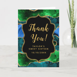 Blue and Green Peacock Agate Sweet Sixteen Thank You Card