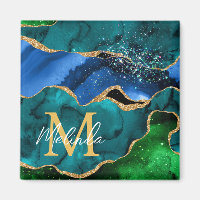 Blue and Green Peacock Faux Glitter Agate