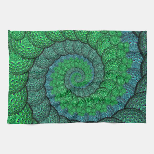 Blue and Green Peacock Feather Fractal Tea Towel (Horizontal)