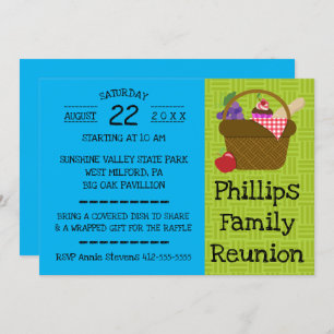 Blue and Green Picnic Basket Family Reunion Invitation