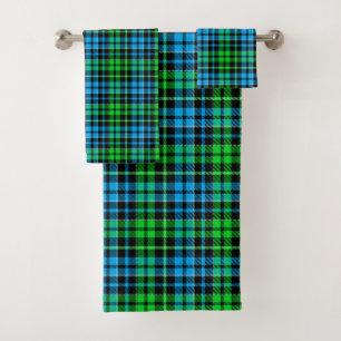Blue and Green Plaid Tartan Black Bath Towel Set