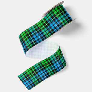 Blue and Green Plaid Tartan Black Satin Ribbon