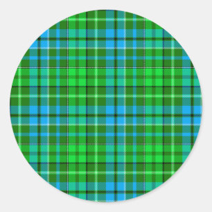 Blue and Green Plaid Tartan Green  Classic Round Sticker