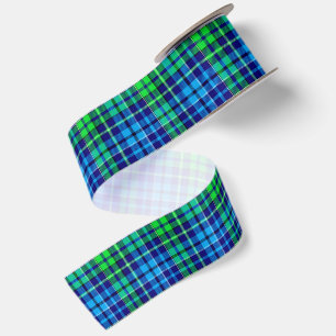 Blue and Green Plaid Tartan Navy Blue  Satin Ribbon