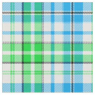 Blue and Green Plaid Tartan White Fabric
