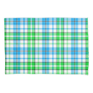 Blue and Green Plaid Tartan White Pillowcase