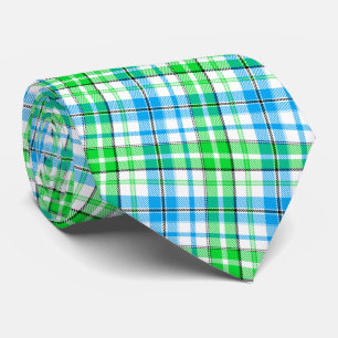 Blue and Green Plaid Tartan White Tie