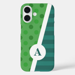 Blue and Green Polka Dot and Stripe Pattern iPhone 16 Case