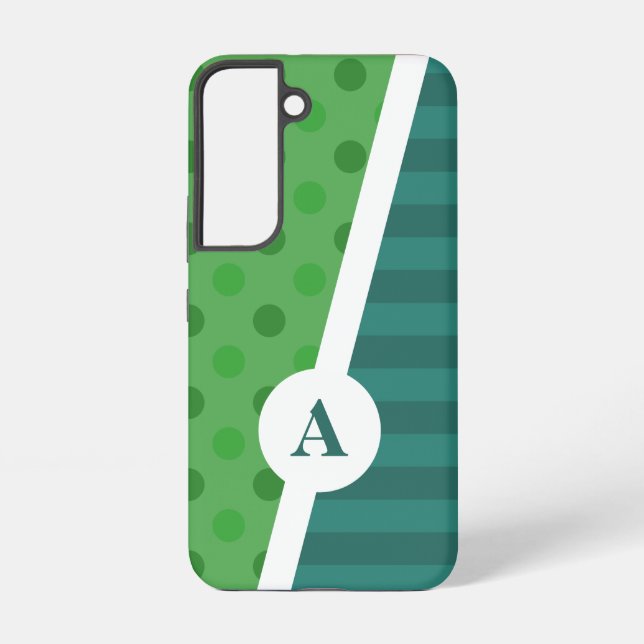 Blue and Green Polka Dot and Stripe Pattern Samsung Galaxy S22 Case (Back)