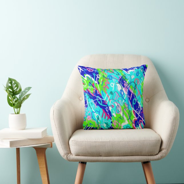 Blue and Green Pop Art  Cushion (Chair)