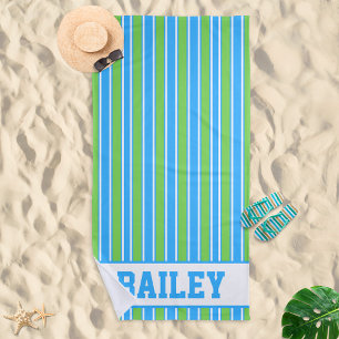 Blue and Green Preppy Aesthetic Beach Towel