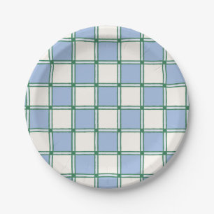 Blue and Green Preppy Painted Checkers/Plaid Paper Plate