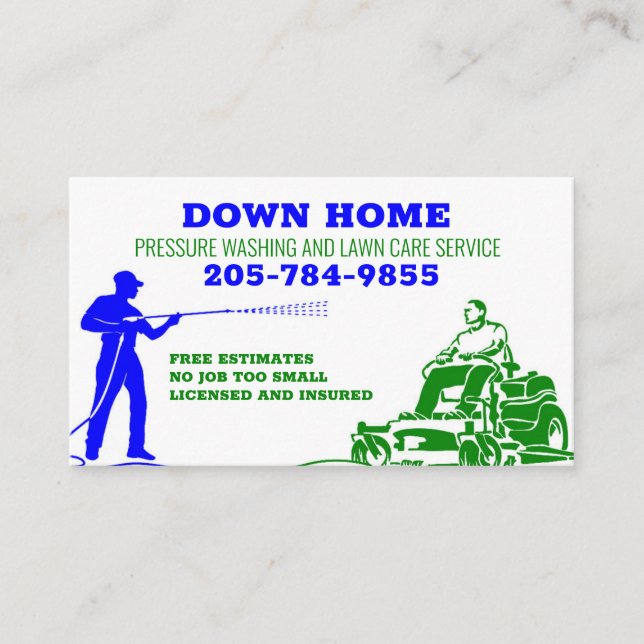 Blue and Green Pressure washing and Lawn Care Business Card (Front)