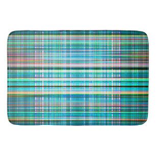 Blue and green rough stripes pattern bath mat