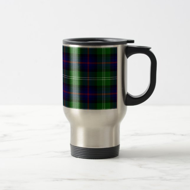 Blue and Green Scottish Clan Sutherland Tartan Travel Mug (Right)