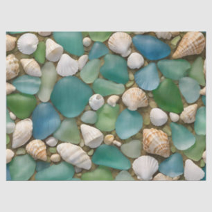 Blue and Green Sea Glass and Seashell Tissue Paper