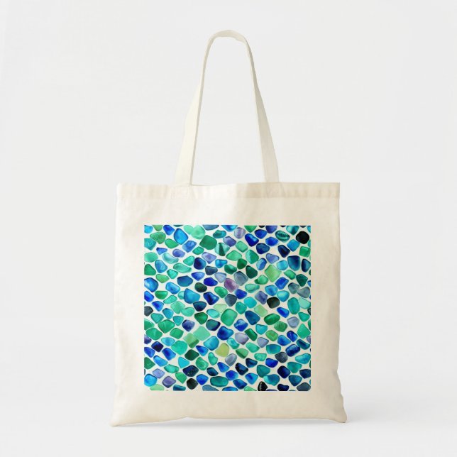 Blue and Green Sea Glass Mosaic Tote Bag (Front)