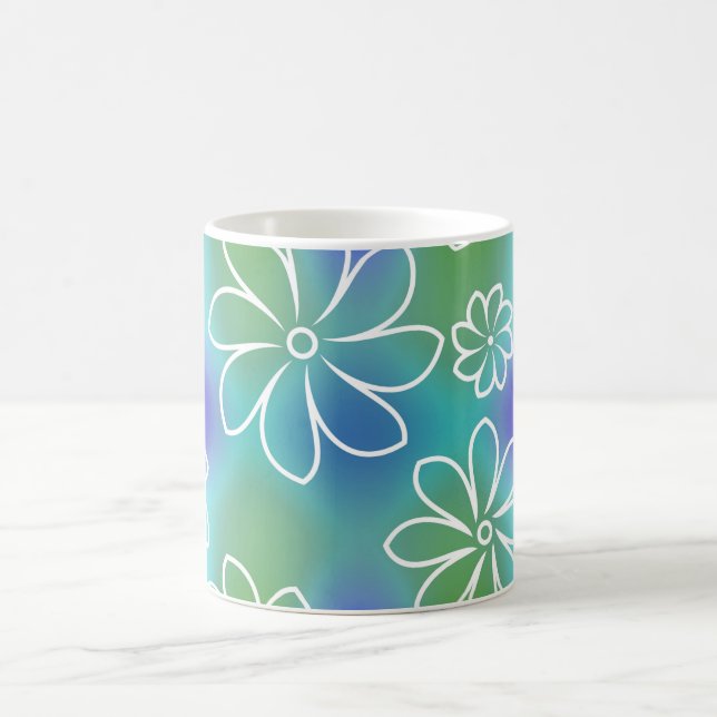 Blue and Green Seamless Floral Pattern  Coffee Mug (Center)