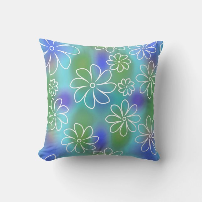 Blue and Green Seamless Floral Pattern  Cushion (Front)
