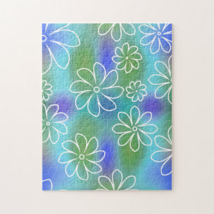 Blue and Green Seamless Floral Pattern  Jigsaw Puzzle
