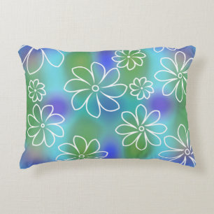 Blue and Green Seamless Floral Pattern  Throw Pill Decorative Cushion