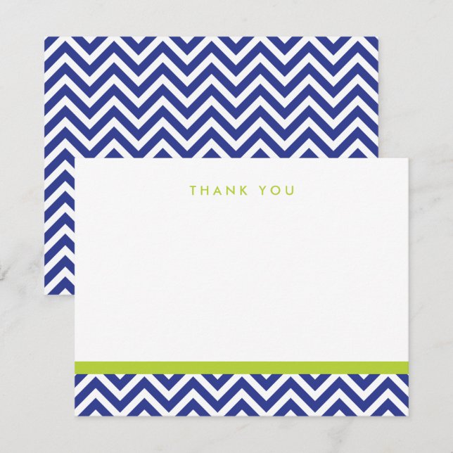 Blue and Green Simple Chevron Thank You Note Cards (Front/Back)
