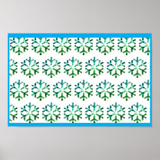Blue and Green Snow Flake on a Christmas Wall Poster