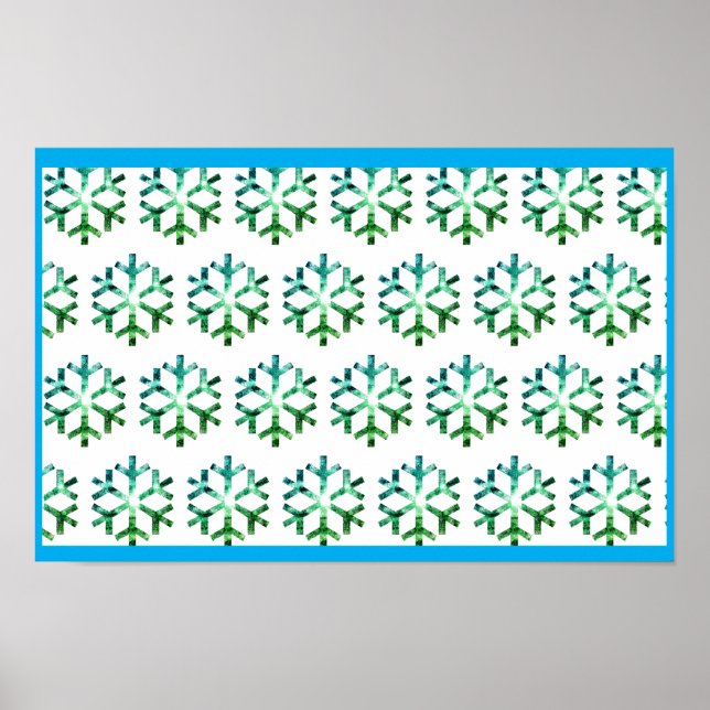 Blue and Green Snow Flake on a Christmas Wall  Poster (Front)