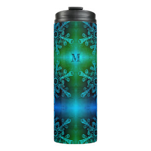 Blue and Green Snowflake Monogram Thermal Tumbler