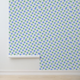 Blue and Green Snowflake Pattern on White Wallpaper