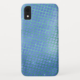 Blue and Green Sparkle Mermaid Scales Pattern iPhone XR Case
