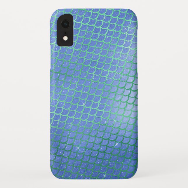 Blue and Green Sparkle Mermaid Scales Pattern Case-Mate iPhone Case (Back)
