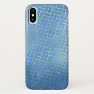 Blue and Green Sparkle Mermaid Scales Pattern iPhone X Case