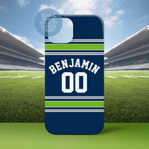 Blue and Green Sports Jersey Custom Name Number iPhone 15 Case