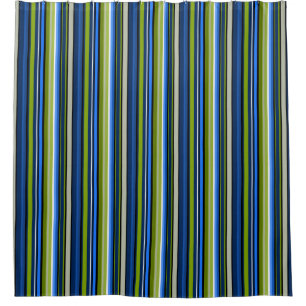 Blue and Green Sporty Striped Shower Curtain