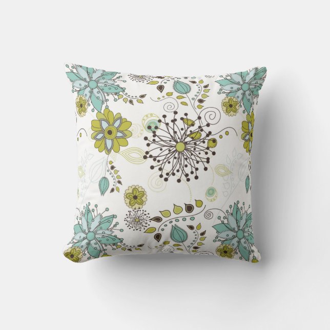 Blue and Green Spring Floral Pattern Cushion (Front)