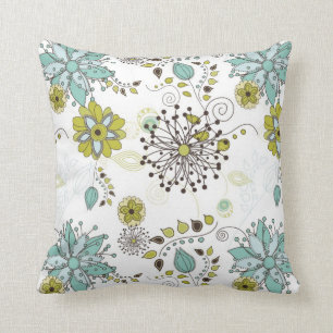 Blue and Green Spring Floral Pattern Cushion