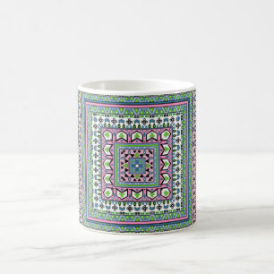Blue and green square ethnic ornament scarf coffee mug
