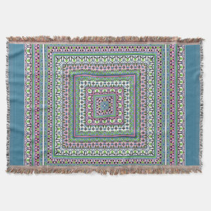 Blue and green square ethnic ornament scarf throw blanket