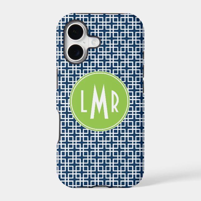Blue and Green Square Lattice Pattern Monogram (Back)