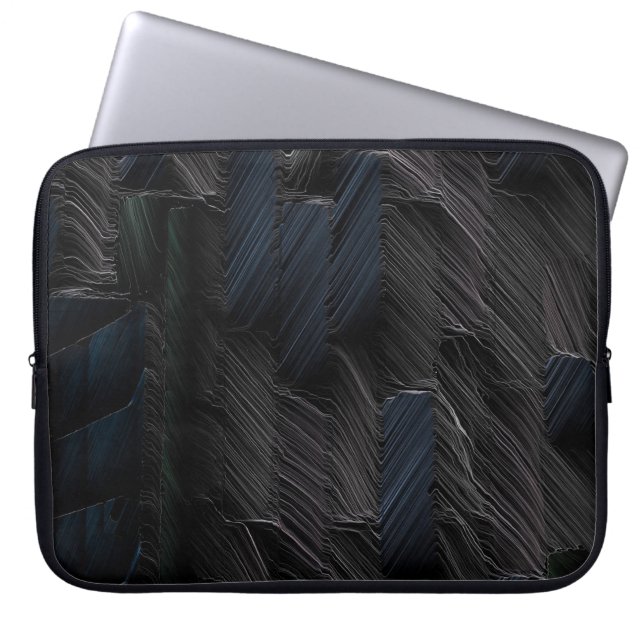 Blue and green sticks on blue plastic container laptop sleeve (Front)