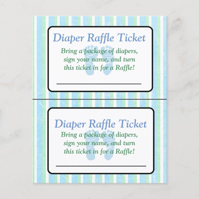 Blue and Green Striped Baby Shower Raffle Ticket Flyer (Front)