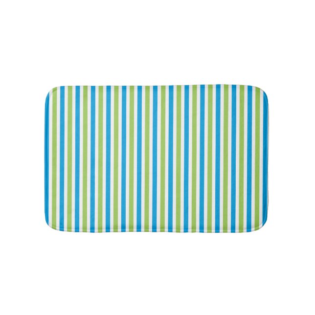 Blue and green striped pattern modern bath mat (Front)