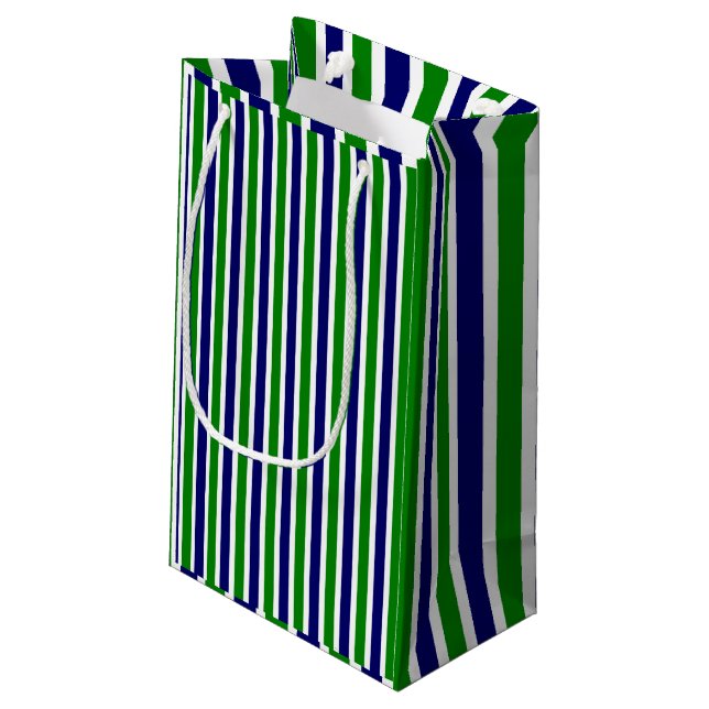 Blue and Green Striped Small Gift Bag (Back Angled)